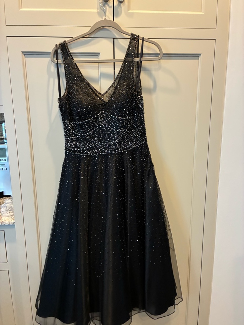 Sue Wong Black Beaded A-Line Cocktail Dress